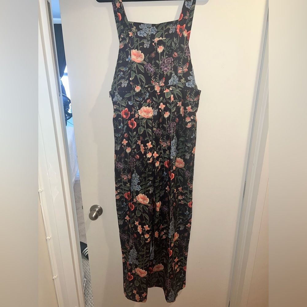 Corduroy Floral Button Wide Leg Jumpsuit